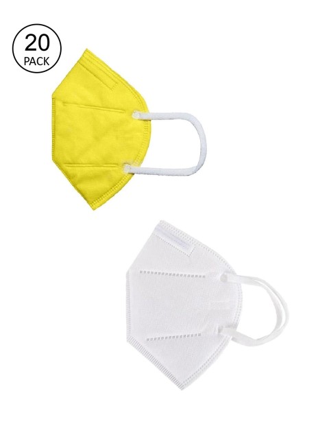 

OOMPH Unisex Pack of 20 Solid 5-Ply Reusable Anti-Pollution 200 GSM KN95 Face Masks, Yellow
