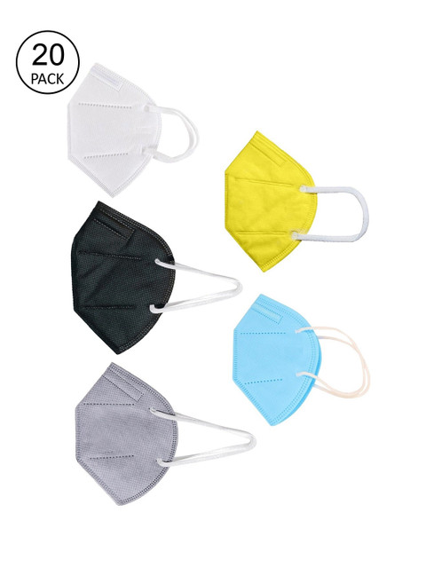 

OOMPH Unisex Pack Of 20 Solid 5-Ply Anti-Pollution Reusable 200 GSM KN95 Outdoor Masks, Yellow