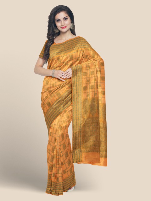 

Kalamandir Orange & Gold-Toned Pure Cotton Woven Design Mangalagiri Saree