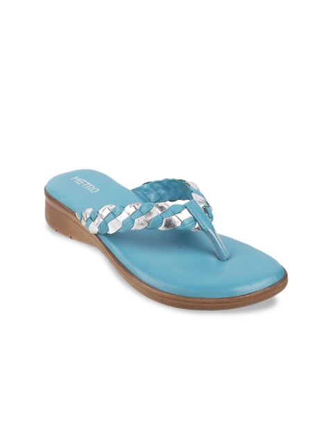

Metro Women Blue & Silver-Toned Woven Design Sandals