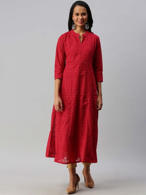 

Soch Women Red Ethnic Motifs Embroidered Thread Work Georgette Kurta