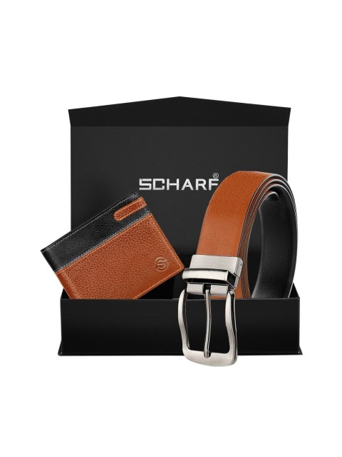 

SCHARF Men Tan Brown & Black Genuine Leather Accessory Gift Set