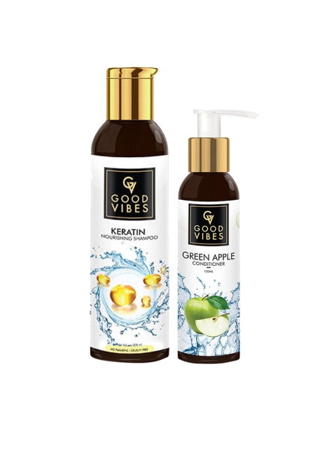 

Good Vibes Set of 2 Keratin Shampoo & Green Apple Conditioner, Transparent