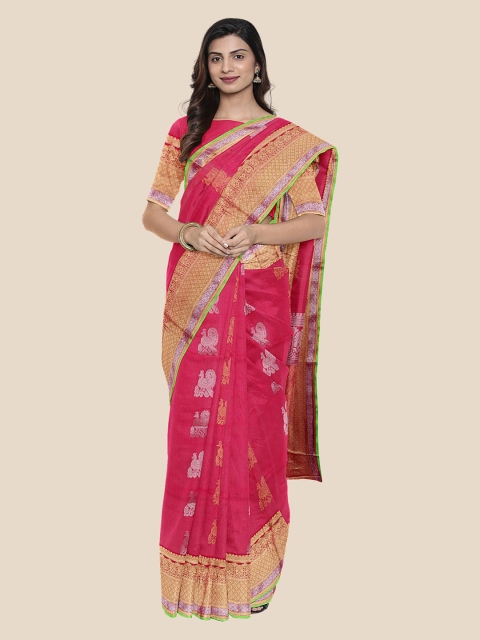 

Kalamandir Pink & Yellow Silk Cotton Woven Design Mangalagiri Saree
