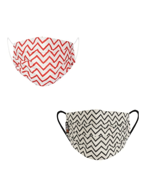 

LIVE IT SAFE Pack Of 2 Printed 4-Ply Reusable Cotton Cloth Face Masks, Black