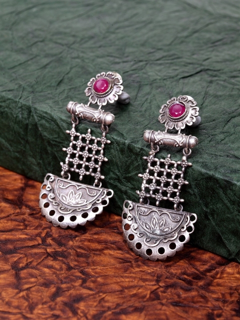 

PANASH Silver-Plated Oxidized Contemporary Drop Earrings