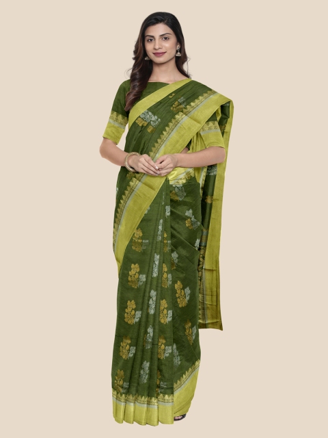 

Kalamandir Olive Green Silk Cotton Woven Design Mangalagiri Saree