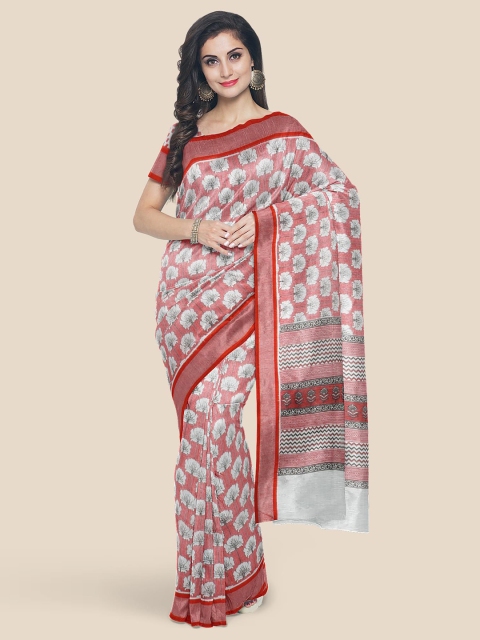 

Kalamandir Peach-Coloured & Off-White Linen Blend Printed Venkatgiri Saree