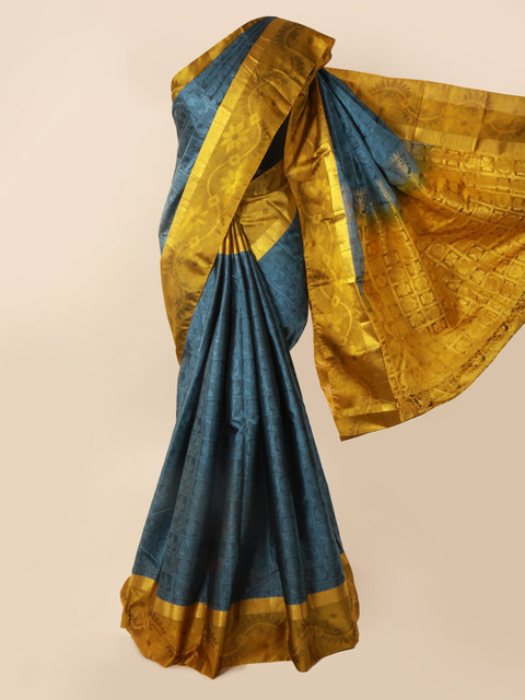 

Pothys Blue & Golden Pure Silk Woven Design Kanjeevaram Saree