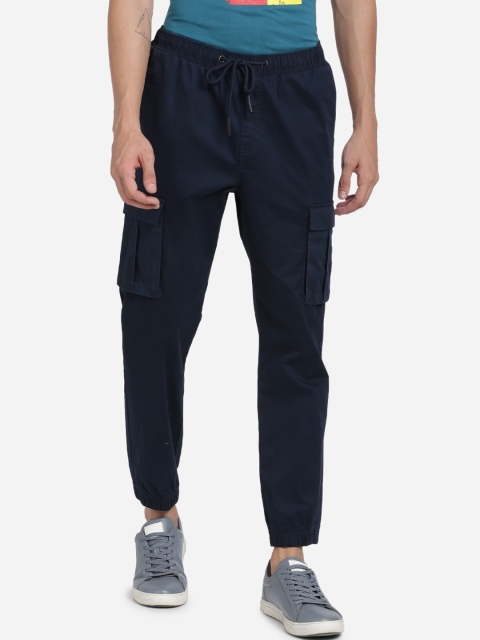 

Breakbounce Men Navy Blue Slim Fit Solid Cargo Joggers
