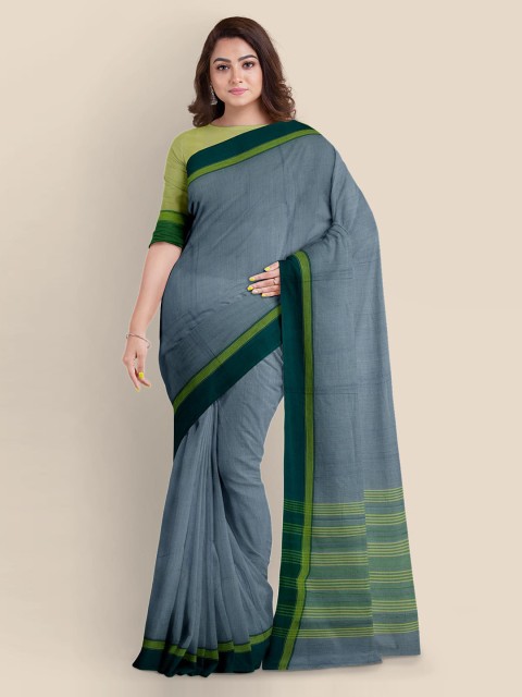 

Kalamandir Grey & Green Pure Cotton Solid Mangalagiri Saree