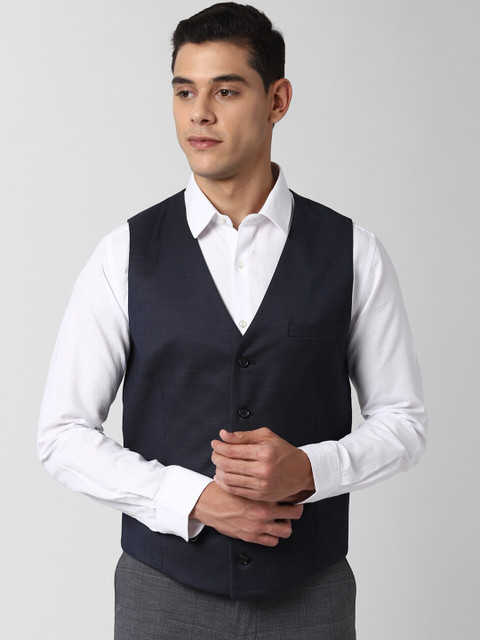 

Peter England Men Navy Blue Solid Woven Slim-Fit Waist Coat