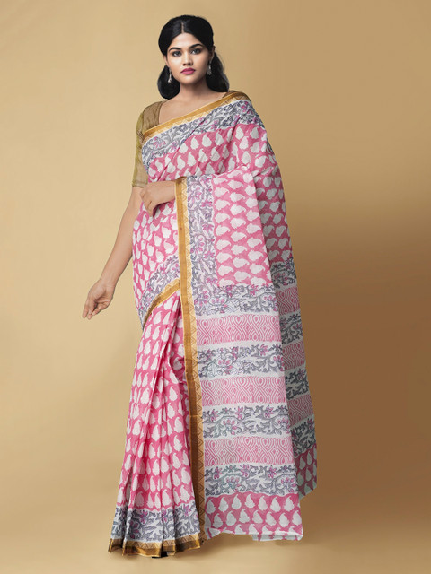 

Unnati Silks Red Pure Cotton Printed Dabu Saree