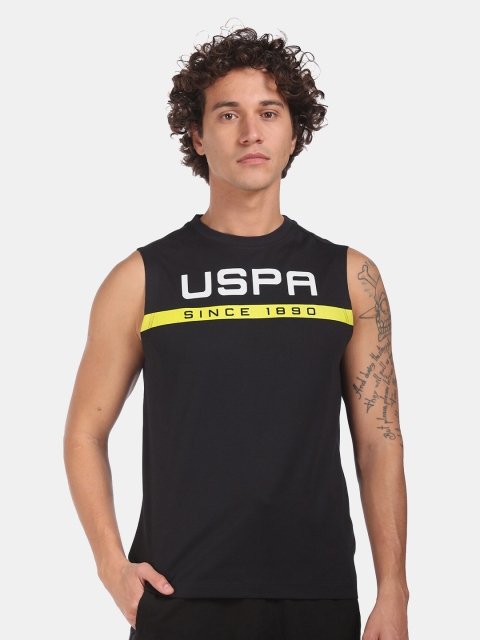 

U.S. Polo Assn. Men Black & White Brand Logo Print Pure Cotton Sleeveless T-shirt