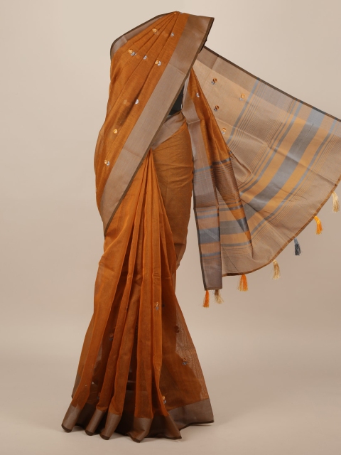 

Pothys Rust Brown & Taupe Jute Silk Embroidered Saree
