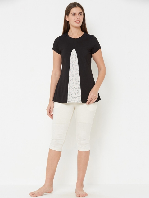 

Sweet Dreams Women Black & White Colourblocked Night Suit