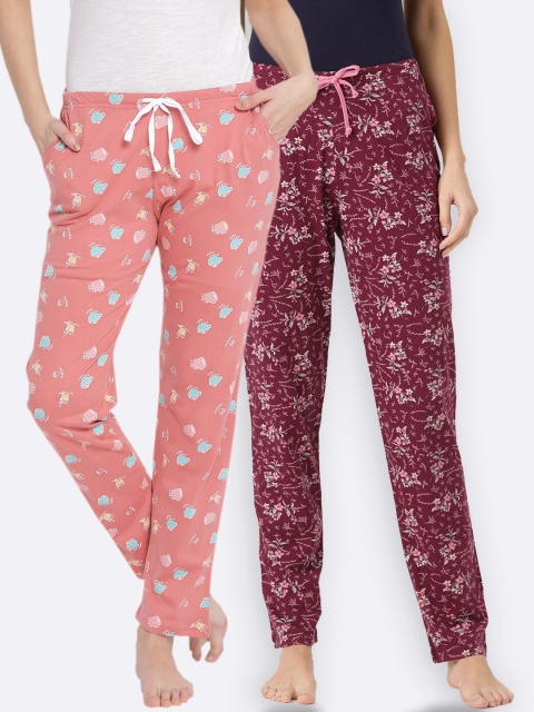 

Kanvin Women Pack Of 2 Printed Pure Cotton Lounge Pants, Coral