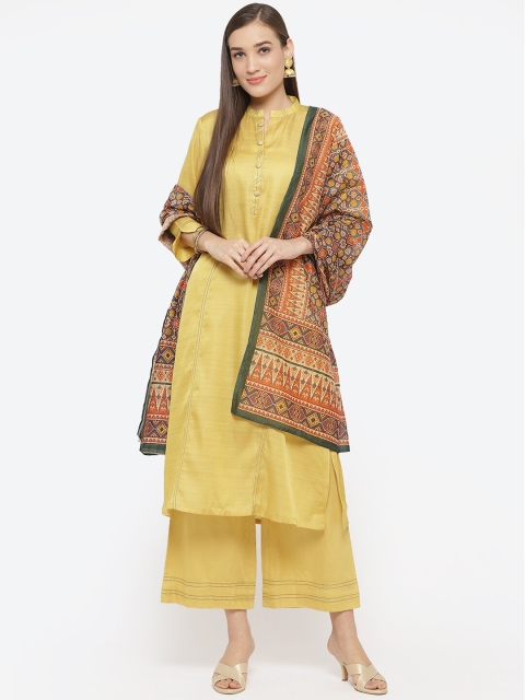 

Biba Yellow & Brown Cotton Blend Unstitched Dress Material