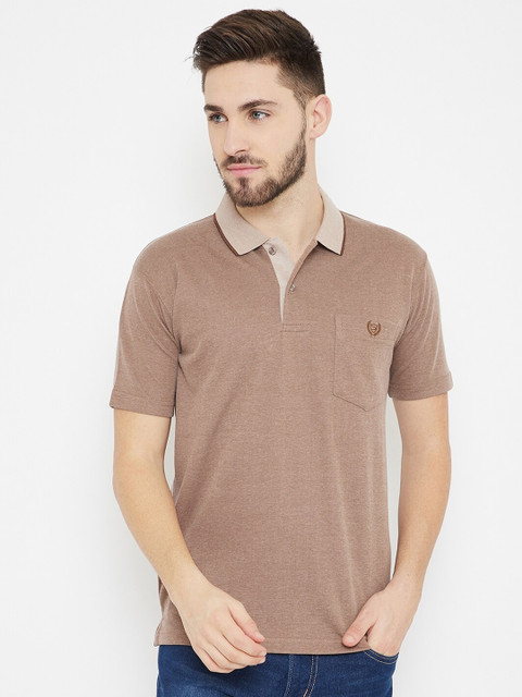 

Duke Men Brown Solid Cotton Polo Collar T-shirt