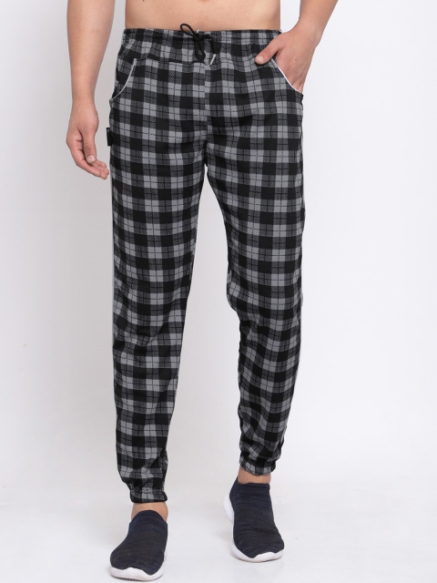 

KLOTTHE Men Grey & Black Checked Slim-Fit Joggers