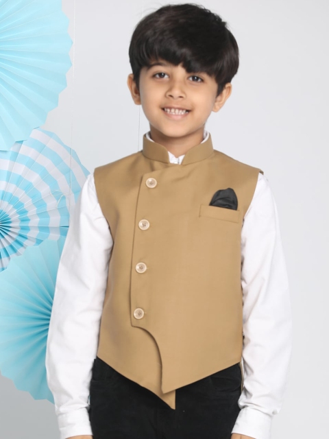 

VASTRAMAY Boys Beige Solid Satin Nehru Jacket