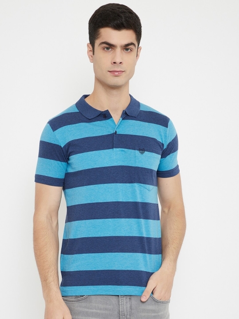 

Duke Men Blue Slim-Fit Striped Cotton Polo Collar T-shirt