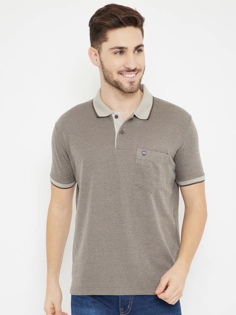 

Duke Men Brown Solid Melange Effect Cotton Polo Collar T-shirt