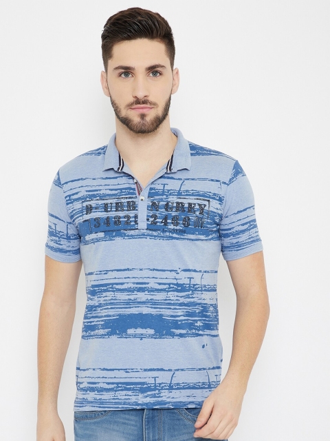 

Duke Men Blue Slim-Fit Abstract Print Cotton Polo Collar T-shirt