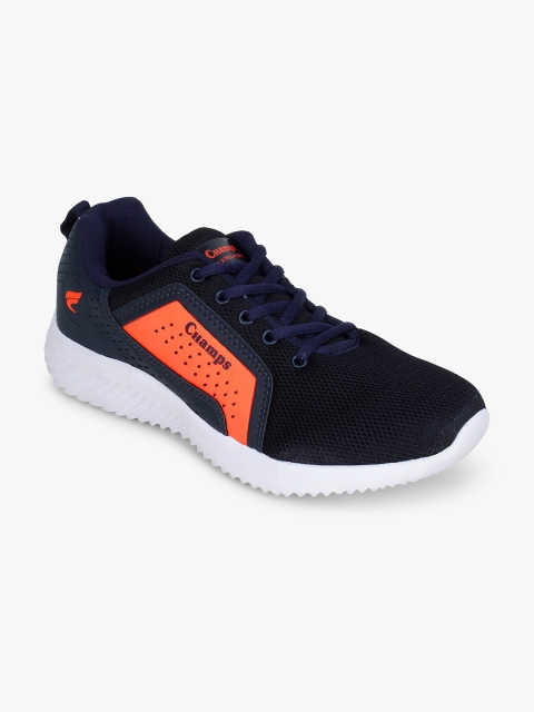 

Champs Men Navy Blue & Orange Mesh Running Shoes