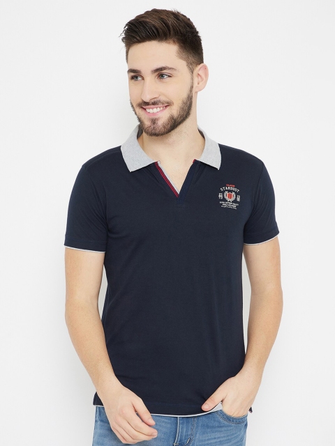 

Duke Men Navy Blue Solid Slim-Fit Cotton Polo Collar T-shirt