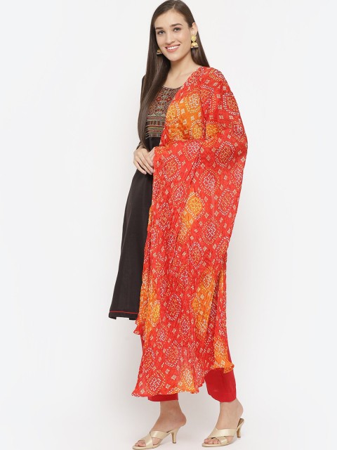 

Biba Black & Red Art Silk Unstitched Dress Material