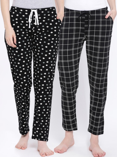 

Kanvin Women Pack of 2 Printed Pure Cotton Lounge Pants, Black