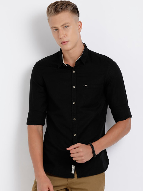 

t-base Men Black Regular Fit Solid Casual Shirt