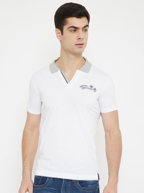 

Duke Men White Solid Slim-Fit Cotton Polo Collar T-shirt