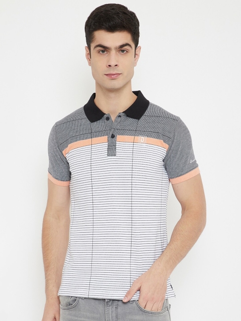 

Duke Men White & Black Striped Cotton Polo Collar T-shirt