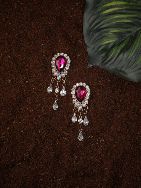 

Accessorize Pink & White Gold-Plated Teardrop Shaped Drop Earrings