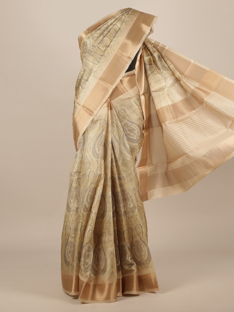 

Pothys Beige & Grey Jute Silk Printed Saree