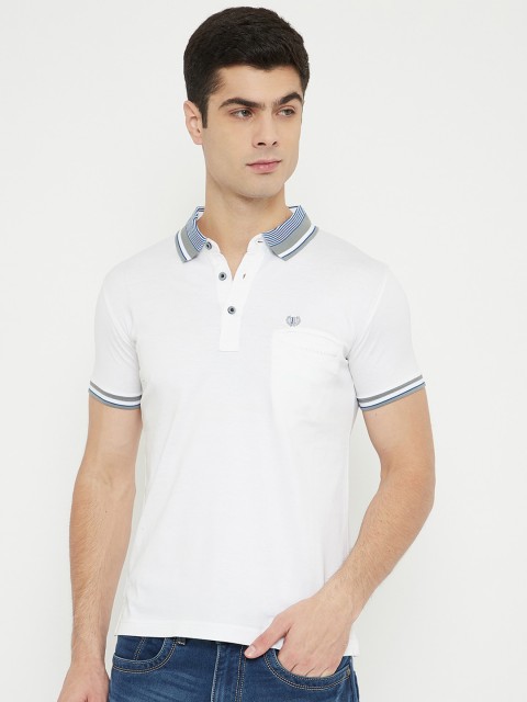 

Duke Men White Solid Cotton Polo Collar T-shirt