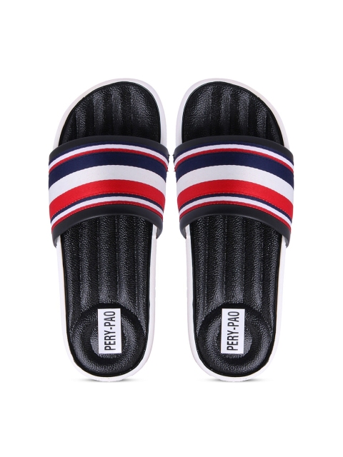 

PERY PAO Men Black & Red Striped Rubber Sliders