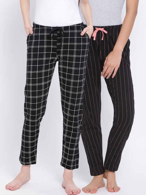 

Kanvin Women Pack Of 2 Printed Pure Cotton Lounge Pants, Black