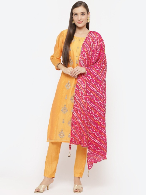 

Biba Pink & Yellow Art Silk Unstitched Dress Material