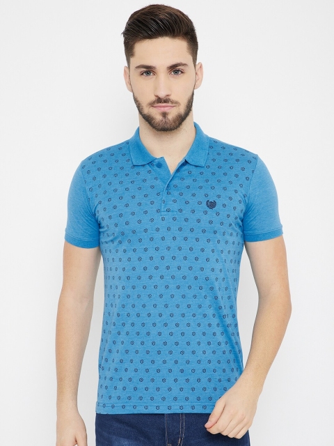

Duke Men Blue Geometric Printed Slim-Fit Cotton Polo Collar T-shirt
