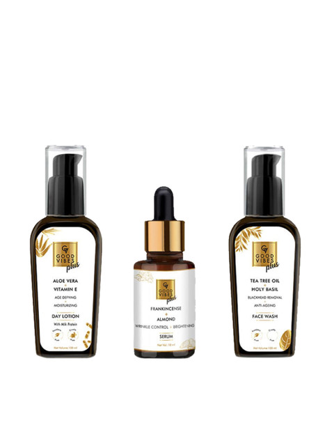 

Good Vibes Set of 3 Face Wash With Serum & Face Lotion 210ml, Transparent