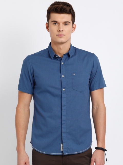 

t-base Men Blue Regular Fit Solid Casual Shirt