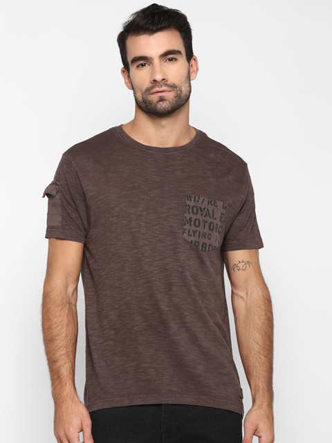 

Royal Enfield Men Brown Solid Round Neck T-shirt