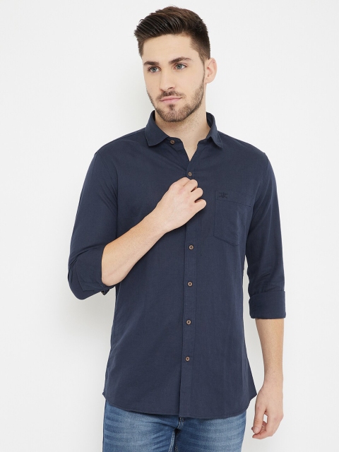 

Duke Men Navy Blue Slim-Fit Solid Cotton Shirt