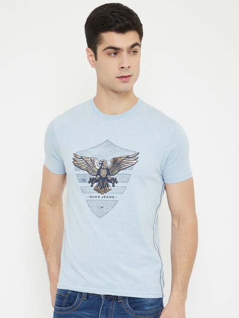 

Duke Men Blue & Gold Graphic Print Slim-Fit Cotton Round Neck T-shirt