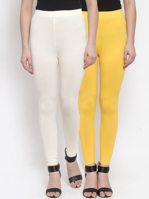 

TAG 7 Women Pack of 2 Solid Ankle-Length Leggings, Off white