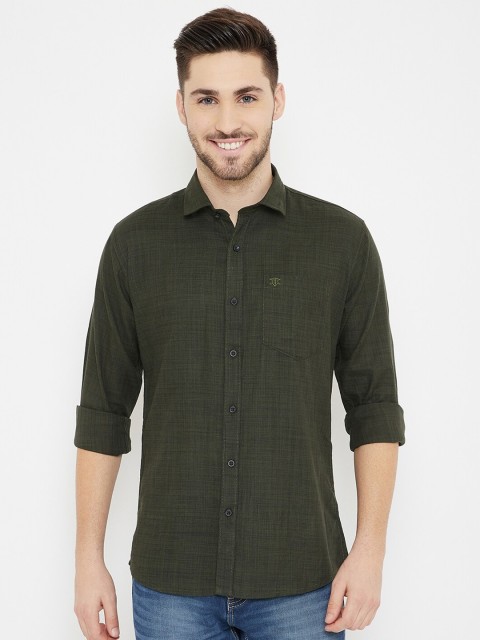 

Duke Men Olive Green Checked Cotton Shirt