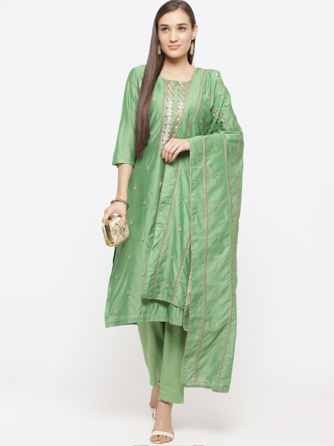 

Biba Green & Red Art Silk Unstitched Dress Material